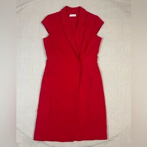 Calvin Klein Red Collared Pencil Dress Vintage 90’s Button Up Zip Up Used Size 8